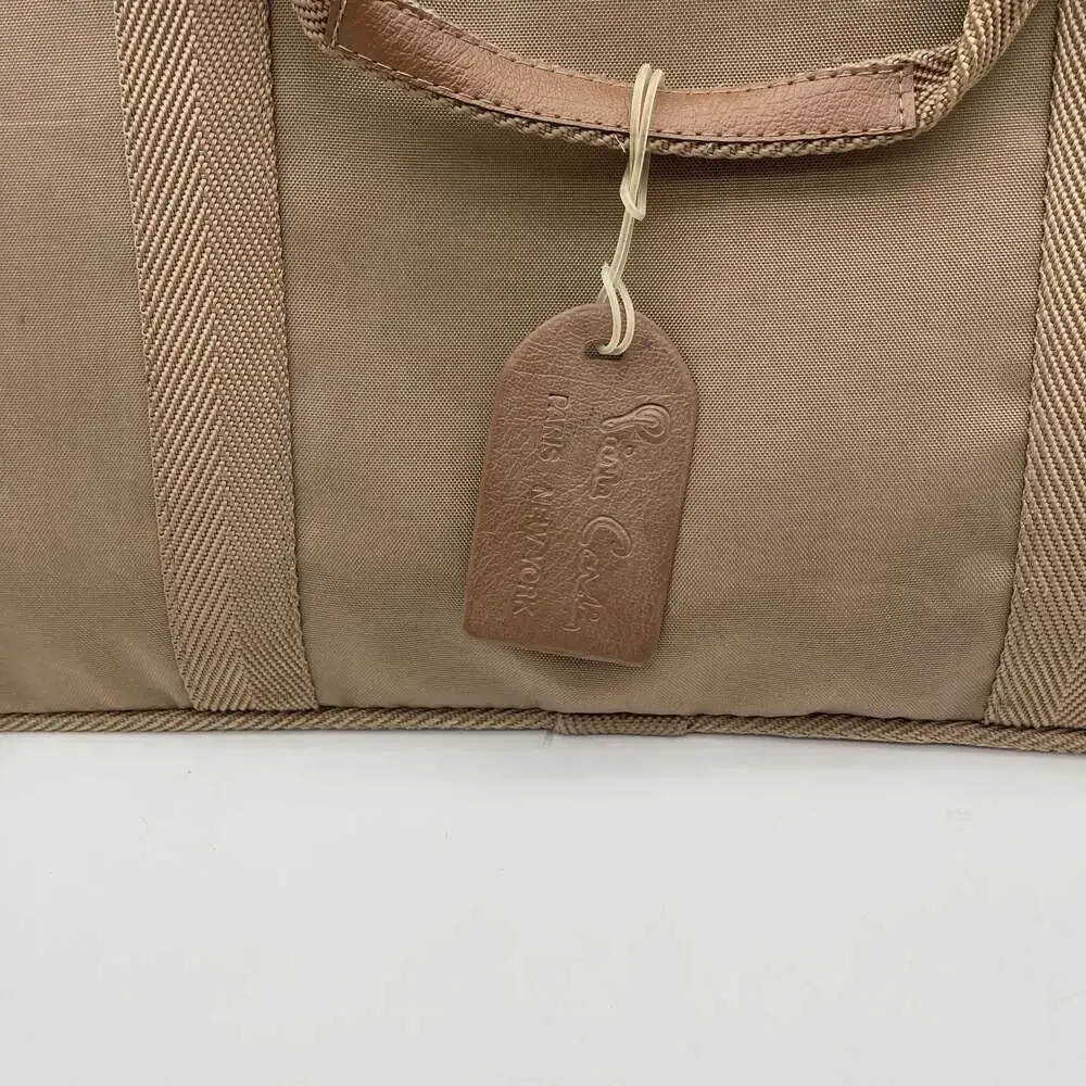 Vintage Pierre Cardin Tan Canvas Travel Bag, Soft-Sided Suitcase with Leather Tr